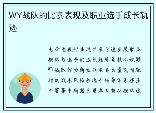 WY战队的比赛表现及职业选手成长轨迹